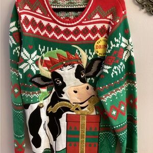 Christmas Cow Sweater w/Drink Pocket